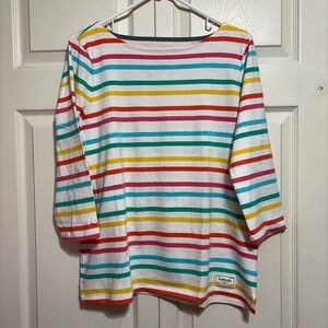 Talbots White Multi-Color Striped Boatneck Blouse
